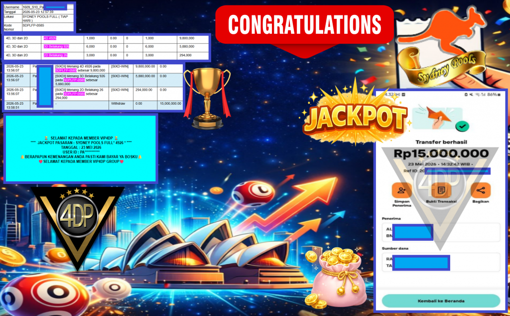 VIP4DP JACKPOT PASARAN ” SYDNEY POOLS FULL* 4926 * ” Rp 15.000.000,- LUNAS