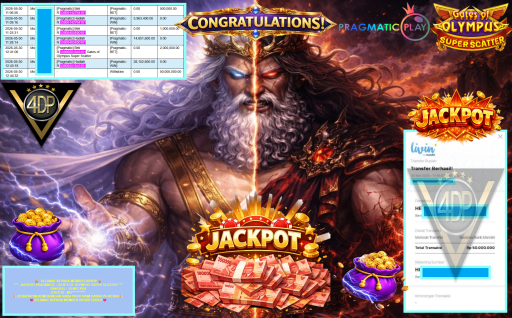 VIP4DP JACKPOT PRAGMATIC ”GATES OF OLYMPUS SUPER SCATTER” Rp50.000.000,- LUNAS
