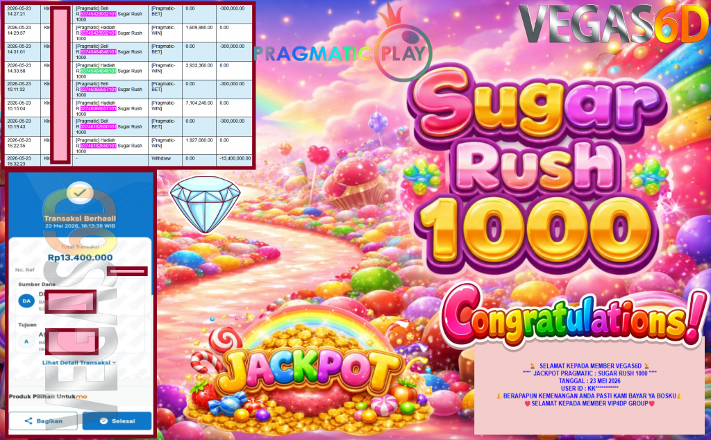 VEGAS6D JACKPOT PRAGMATIC ”SUGAR RUSH 1000” Rp 13.400.000,- LUNAS