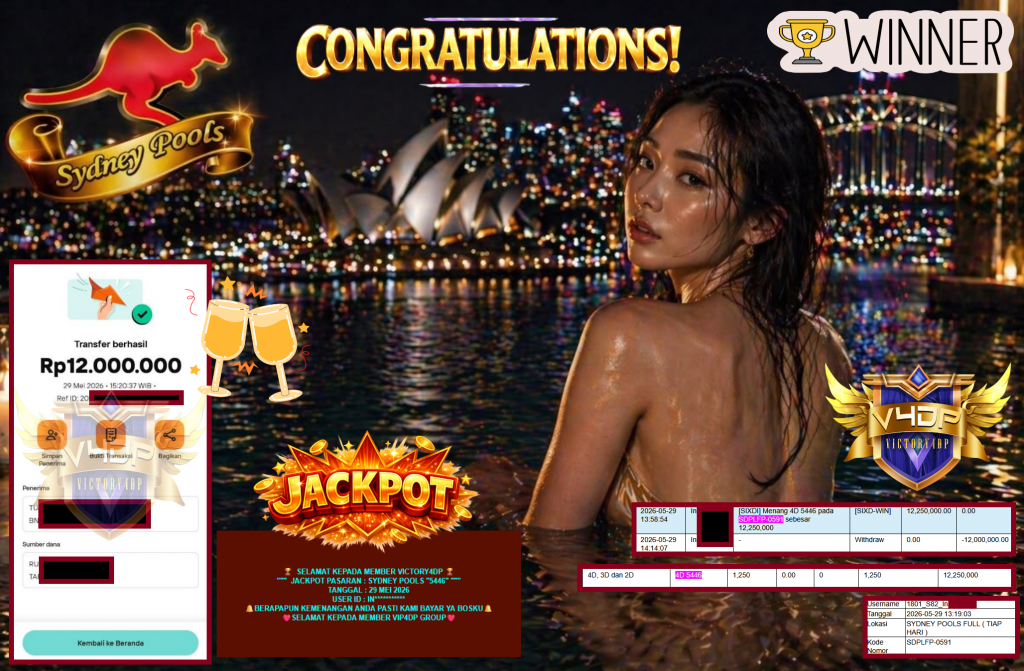 VICTORY4DP JACKPOT PASARAN ” SYDNEY POOLS 5446 ” Rp12.000.000,- LUNAS