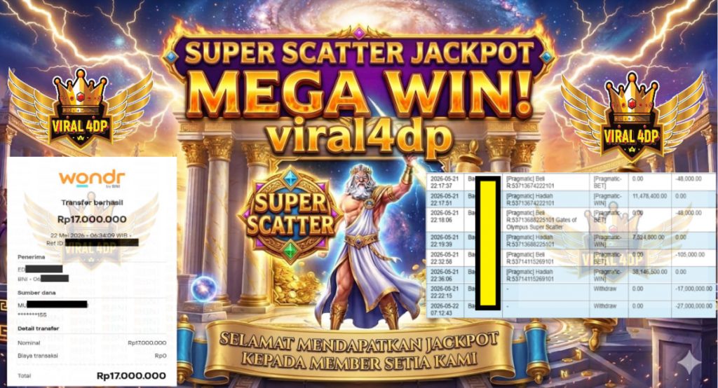 VIRAL4DP JACKPOT PRAGMATIC Gates of Olympus Super Scatter Rp 44.000.000,- LUNAS