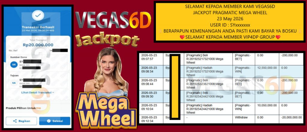 VEGAS6D JACKPOT PRAGMATIC MEGA WHEEL Rp 20.000.000,- LUNAS