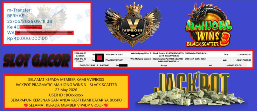 VVIPBOSS JACKPOT PRAGMATIC MAHJONG WINS 3 – BLACK SCATTER Rp 40.000.000,- LUNAS