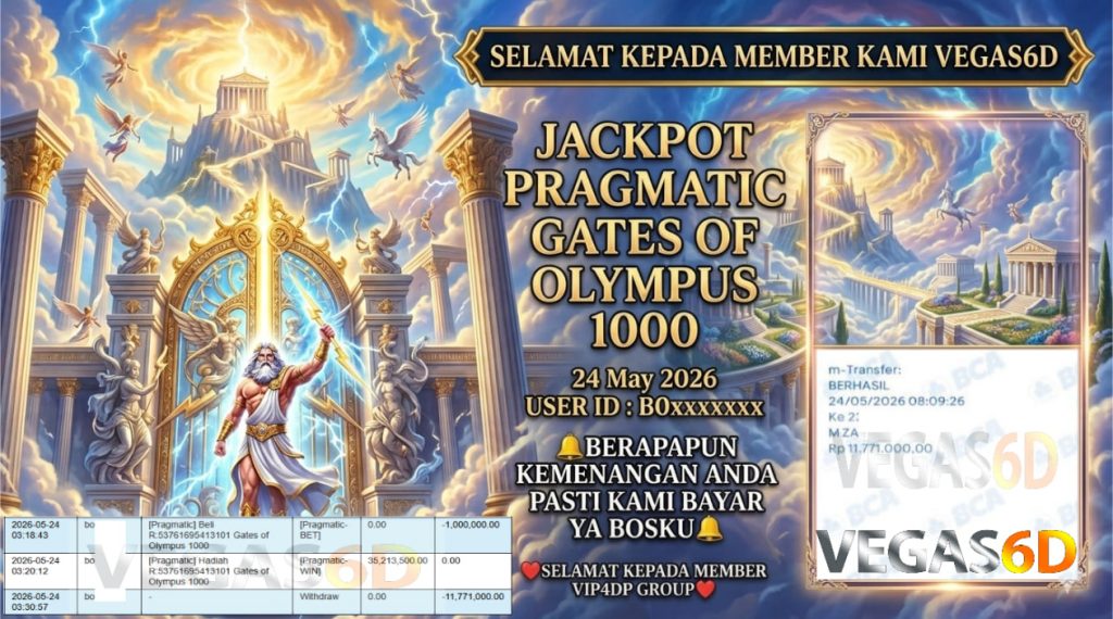 VEGAS6D JACKPOT PRAGMATIC GATES OF OLYMPUS 1000 Rp 11.771.000,- LUNAS