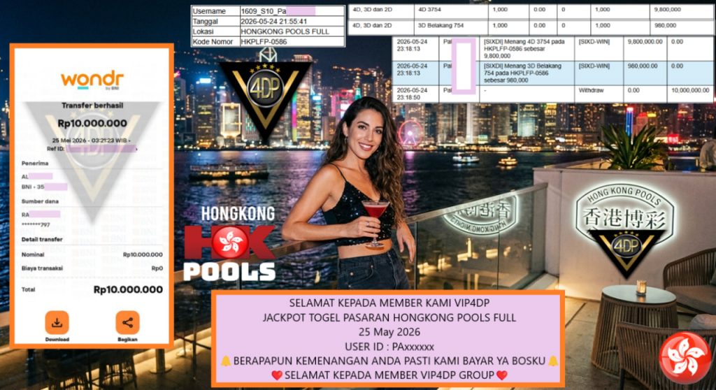 VIP4DP JACKPOT TOGEL PASARAN HONGKONG POOLS FULL Rp 10.000.000,- LUNAS