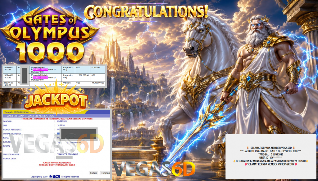 VEGAS6D JACKPOT PRAGMATIC ” GATES OF OLYMPUS 1000 ” Rp11.000.000,- LUNAS