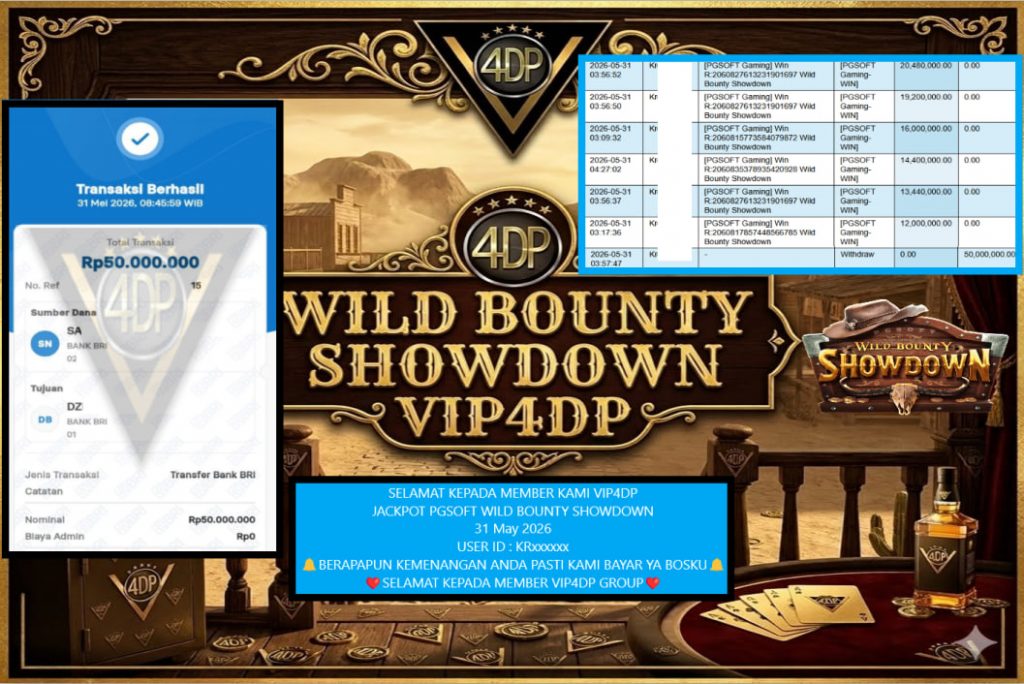 VIP4DP JACKPOT PGSOFT WILD BOUNTY SHOWDOWN Rp 50.000.000,- LUNAS