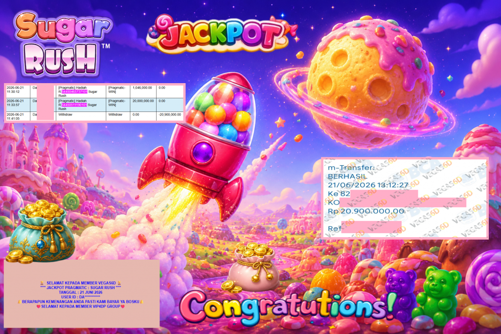 VEGAS6D JACKPOT PRAGMATIC ” SUGAR RUSH ” Rp20.900.000,- LUNAS