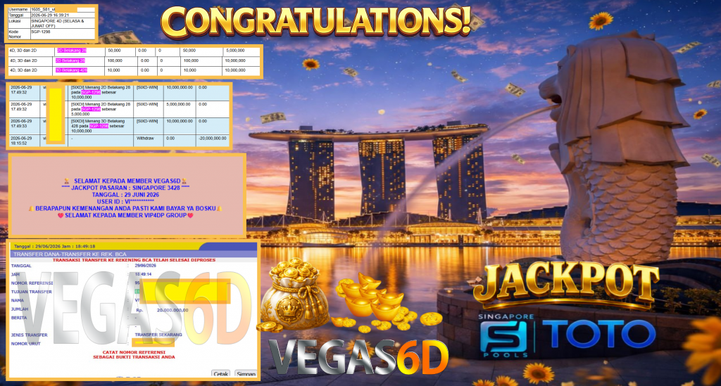 VEGAS6D JACKPOT PASARAN ” SINGAPORE 3428 ” Rp20.000.000,- LUNAS