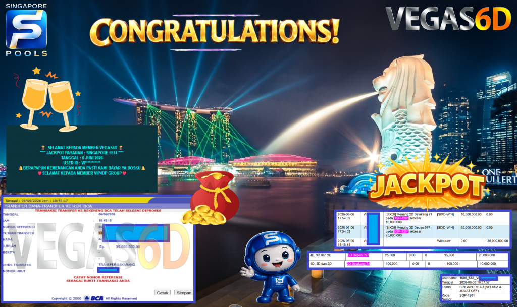 VEGAS6D JACKPOT PASARAN ” SINGAPORE 5974 ” Rp35.000.000,- LUNAS
