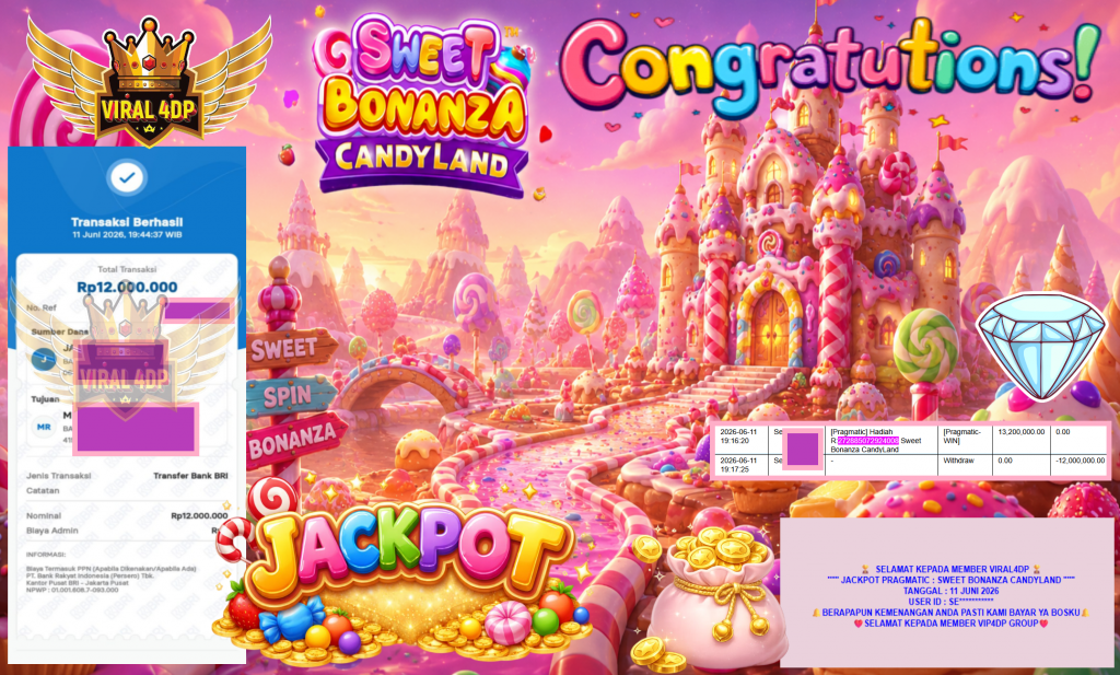 VIRAL4DP JACKPOT PRAGMATIC ” SWEET BONANZA CANDYLAND ” R12.000.000,- LUNAS