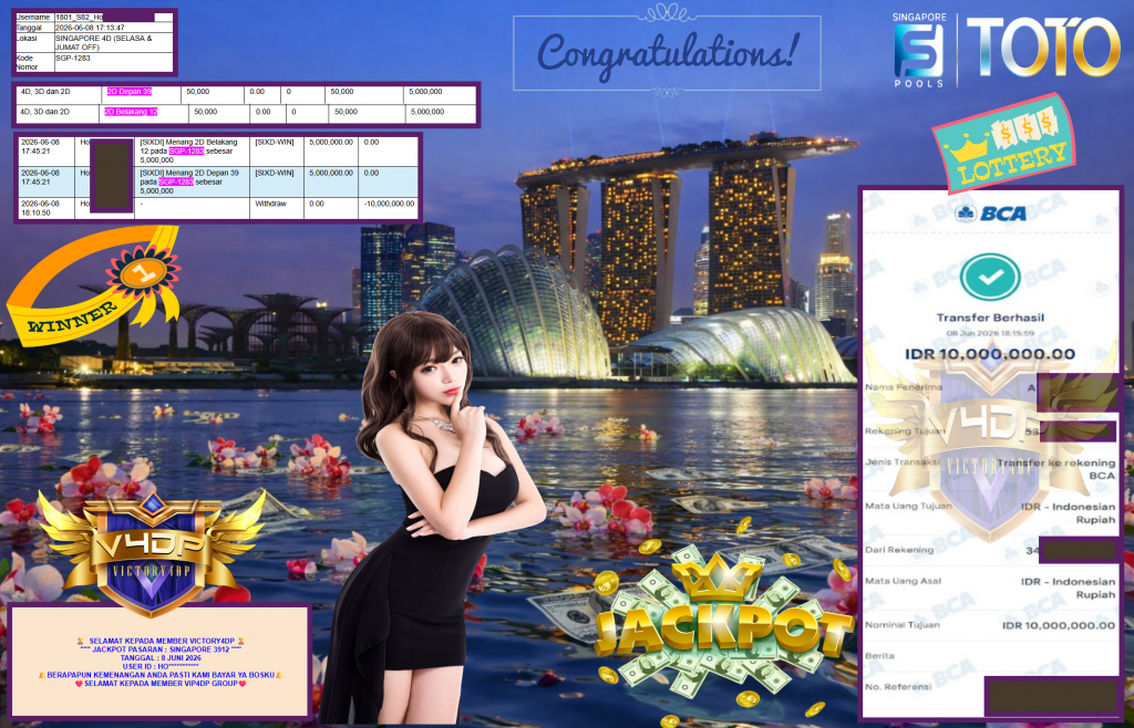 VICTORY4DP JACKPOT PASARAN ” SINGAPORE 3912 ” Rp10.000.000,- LUNAS