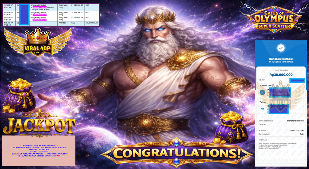 VIRAL4DP JACKPOT PRAGMATIC ” GATES OF OLYMPUS SUPER SCATTER ” Rp90.000.000,- LUNAS