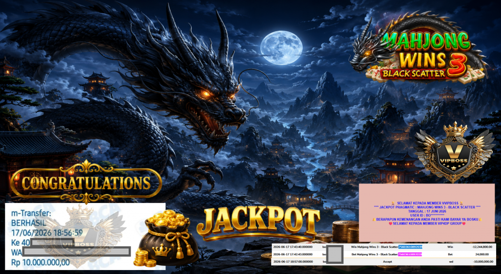 VVIPBOSS JACKPOT PRAGMATIC ” MAHJONG WINS 3 – BLACK SCATTER ” Rp10.000.000,- LUNAS