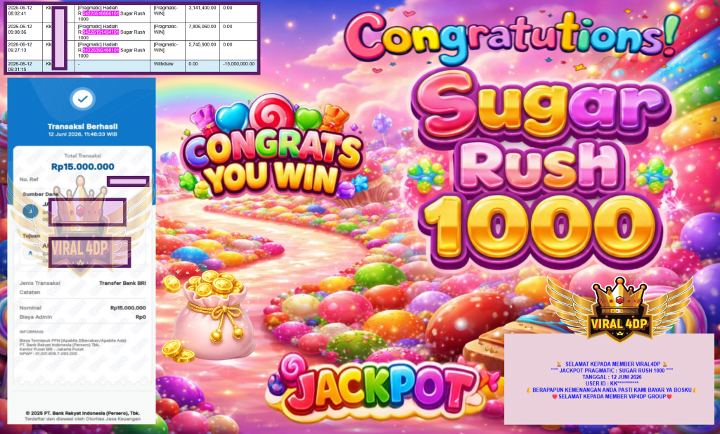 VIRAL4DP JACKPOT PRAGMATIC β SUGAR RUSH 1000 β R15.000.000,- LUNAS