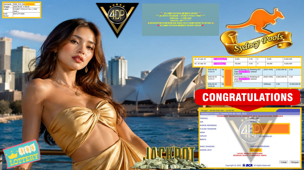 VIP4DP JACKPOT PASARAN ” SYDNEY POOLS 9807 ” Rp15.000.000,- LUNAS