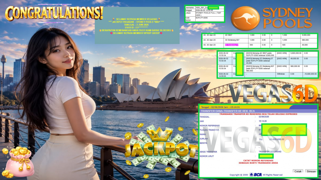 VEGAS6D JACKPOT PASARAN ” SYDNEY POOLS 9807 ” Rp10.800.000,- LUNAS