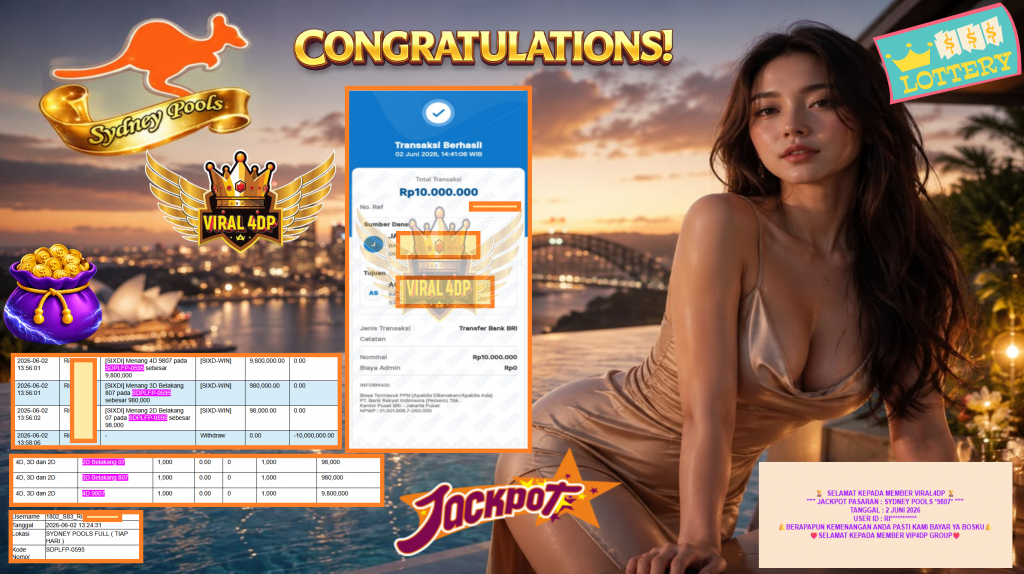 VIRAL4DP JACKPOT PASARAN ” SYDNEY POOLS 9807 ” Rp10.000.000,- LUNAS