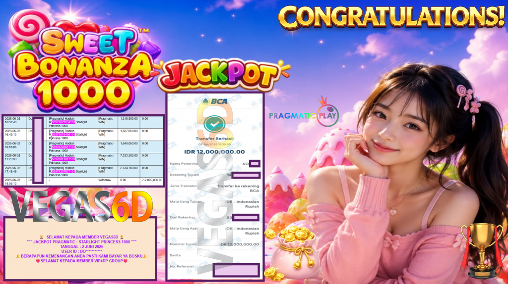 VEGAS6D JACKPOT PRAGMATIC ” STARLIGHT PRINCESS 1000 ” Rp12.000.000,- LUNAS