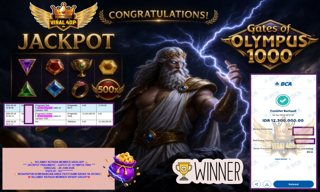 VIRAL4DP JACKPOT PRAGMATIC ” GATES OF OLYMPUS 1000 ” Rp12.300.000,- LUNAS