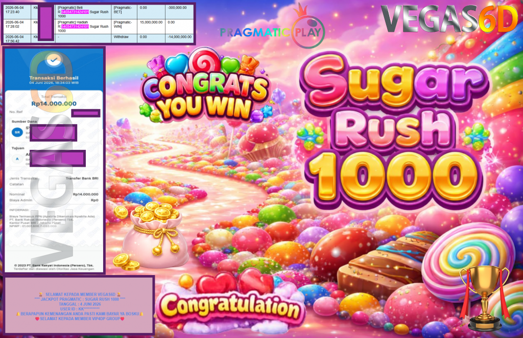 VEGAS6D JACKPOT PRAGMATIC ” SUGAR RUSH 1000 ” Rp14.000.000,- LUNAS