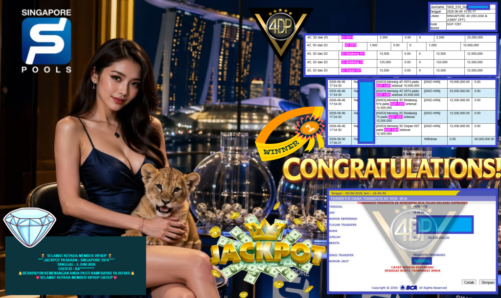 VIP4DP JACKPOT PASARAN ” SINGAPORE 5974 ” Rp68.000.000,- LUNAS