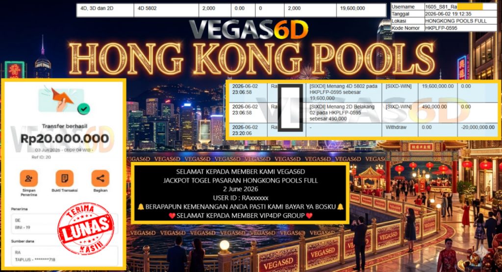 VEGAS6D JACKPOT PASARAN” HONGKONG POOLS FULL ” Rp20.000.000,- LUNAS
