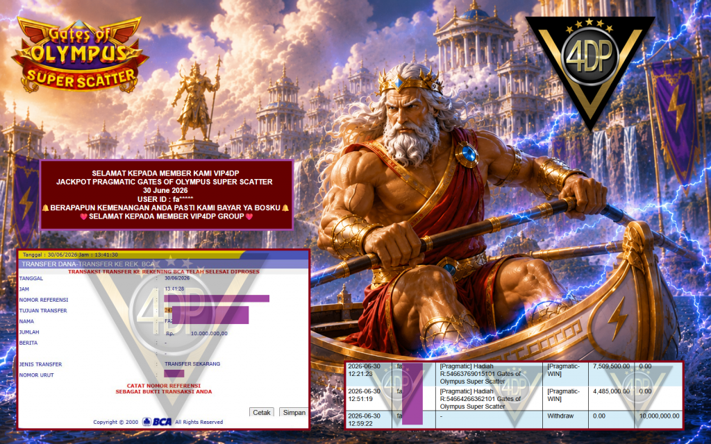 VIP4DP JACKPOT PRAGMATIC GATES OF OLYMPUS SUPER SCATTER Rp 10.000.000,- LUNAS