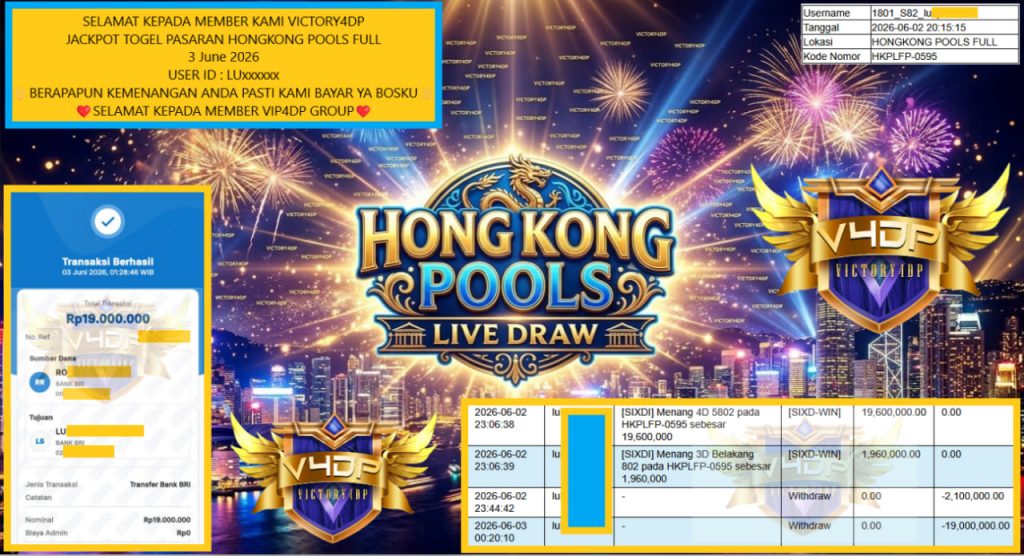 VICTORY4DP JACKPOT PASARAN ” HONGKONG POOLS FULL ” Rp19.000.000,- LUNAS