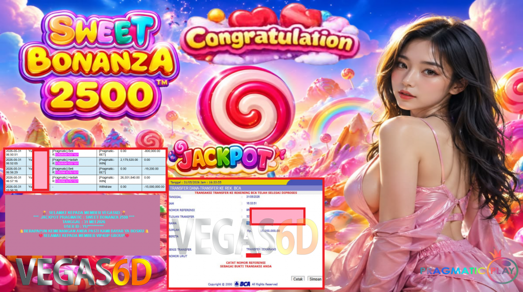VEGAS6D JACKPOT PRAGMATIC SWEET BONANZA 2500 Rp 35.000.000,- LUNAS