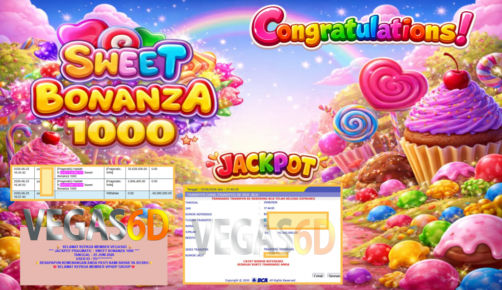 VEGAS6D JACKPOT PRAGMATIC ” SWEET BONANZA 1000 ” Rp40.000.000,- LUNAS