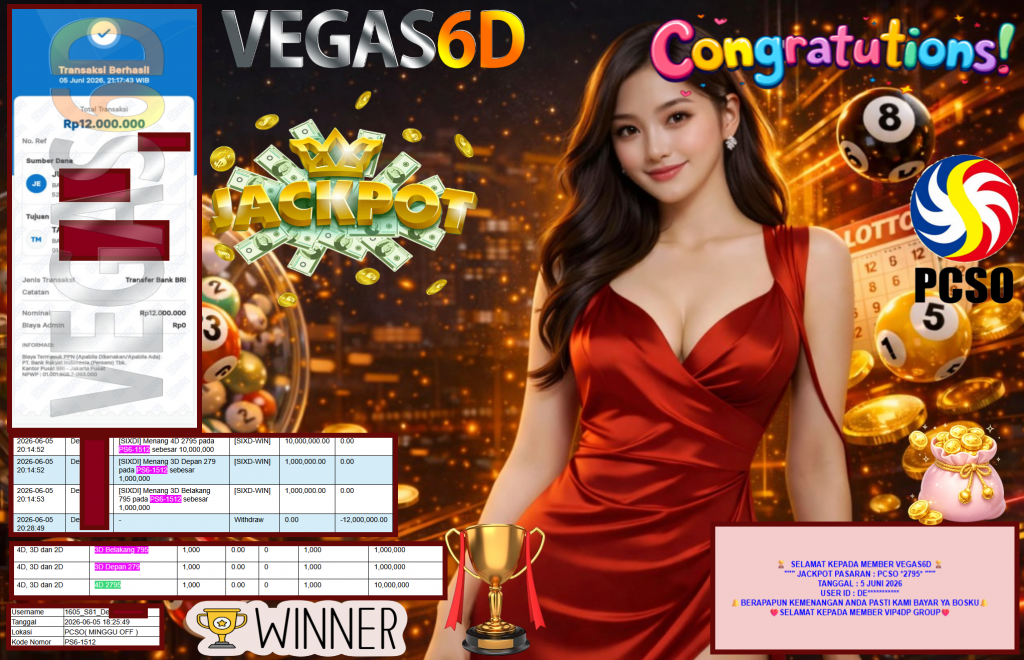 VEGAS6D JACKPOT PASARAN ” PCSO 2795 ” Rp12.000.000,- LUNAS