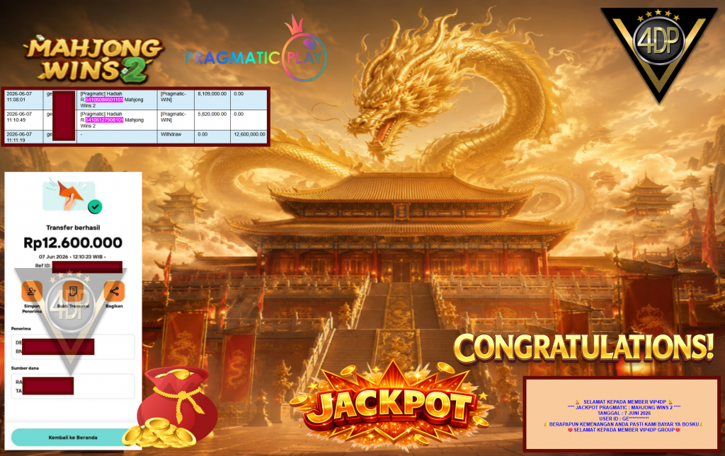 VIP4DP JACKPOT PRAGMATIC ” MAHJONG WINS 2 ” Rp12.600.000,- LUNAS