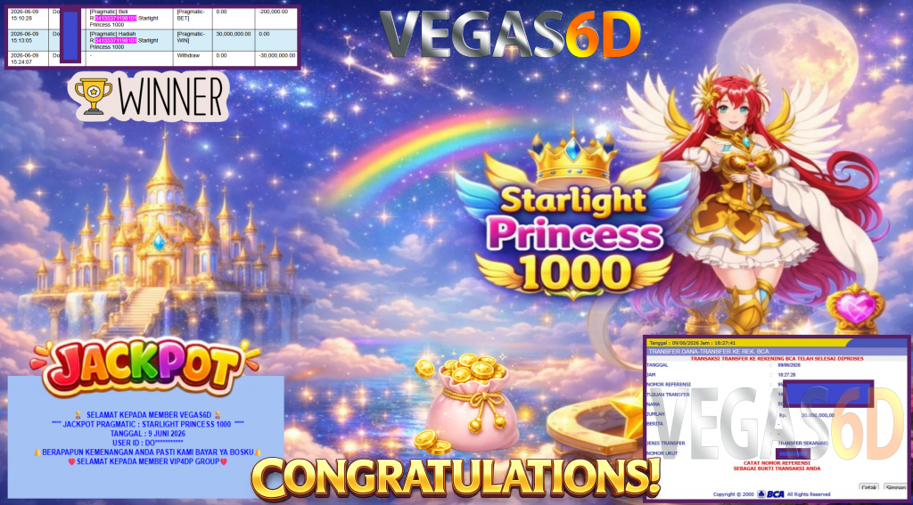 VEGAS6D JACKPOT PRAGMATIC ” STARLIGHT PRINCESS 1000 ” R30.000.000,- LUNAS