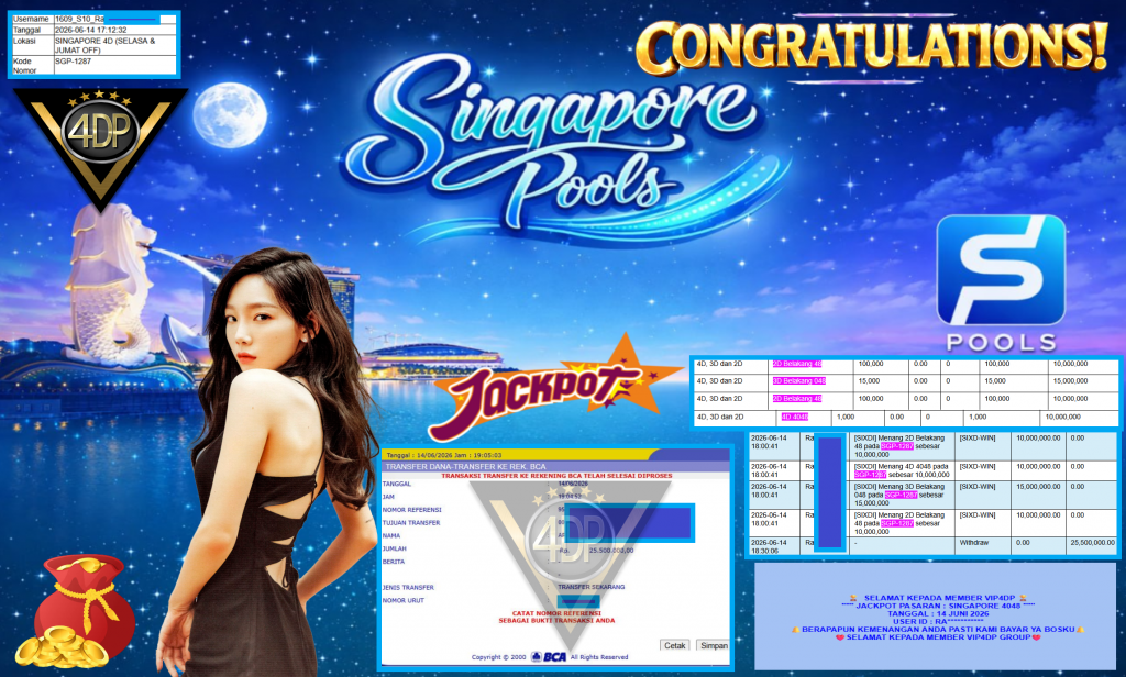 VIP4DP JACKPOT PASARAN ” SINGAPORE 4048 ” R25.500.000,- LUNAS