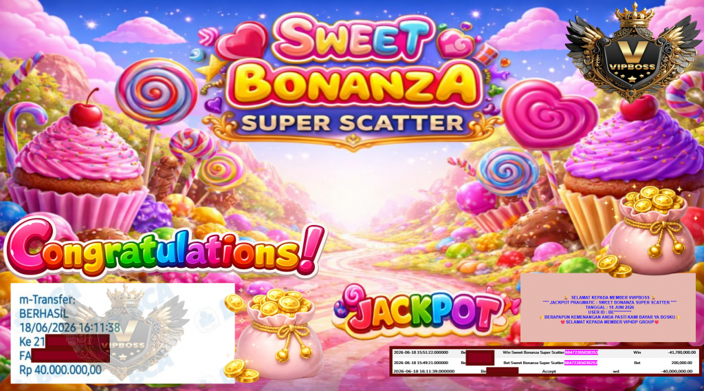 VVIPBOSS JACKPOT PRAGMATIC ” SWEET BONANZA SUPER SCATTER ” Rp40.000.000,- LUNAS