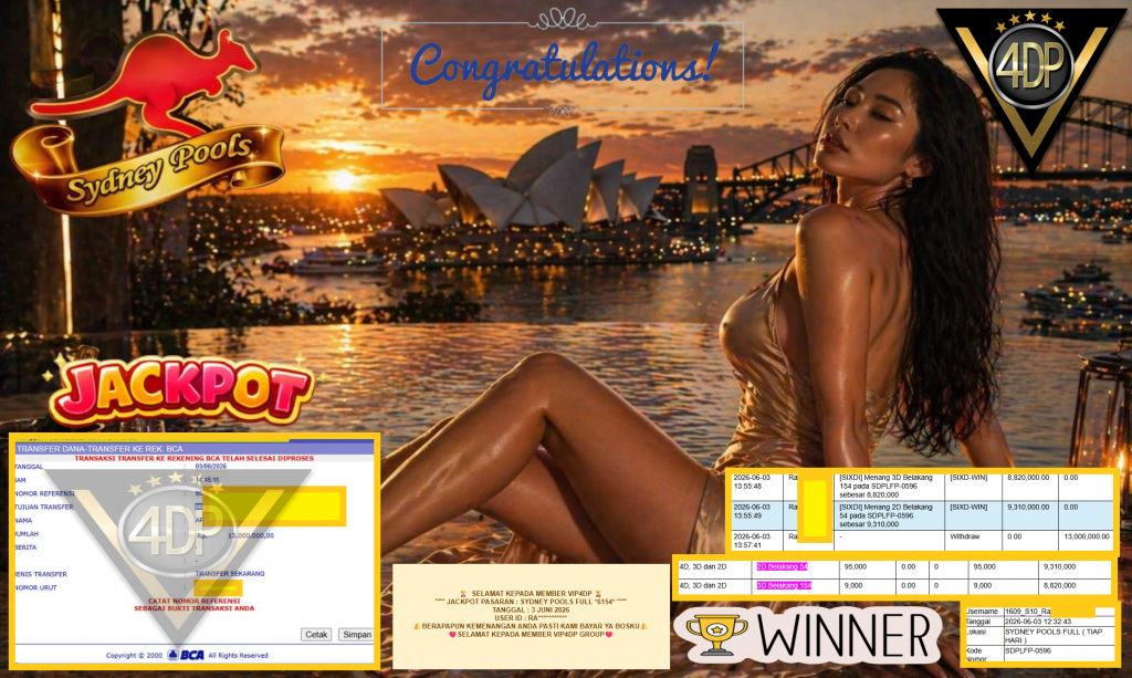 VIP4DP JACKPOT PASAR ” SYDNEY POOLS FULL 6154 ” Rp13.000.000,- LUNAS