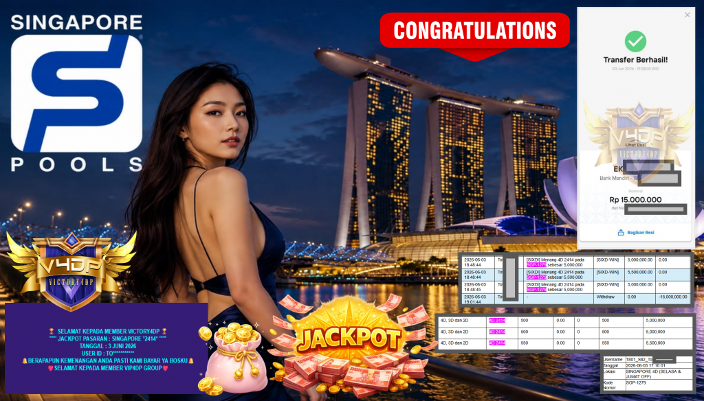 VICTORY4DP JACKPOT PASA ” SINGAPORE 2414 ” Rp15.000.000,- LUNAS