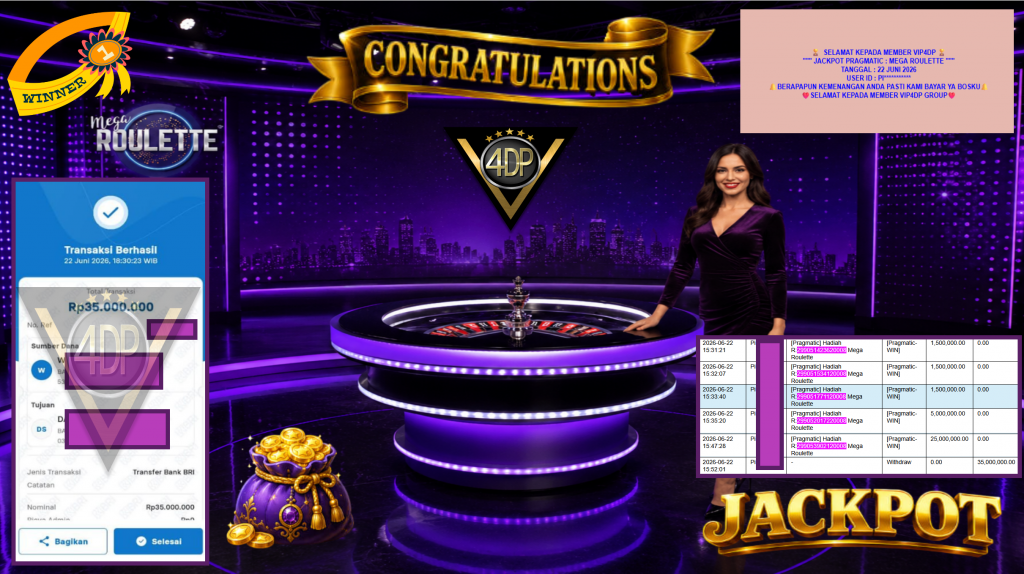 VIP4DP JACKPOT PRAGMATIC ” MEGA ROULETTE ” Rp35.000.000,- LUNAS
