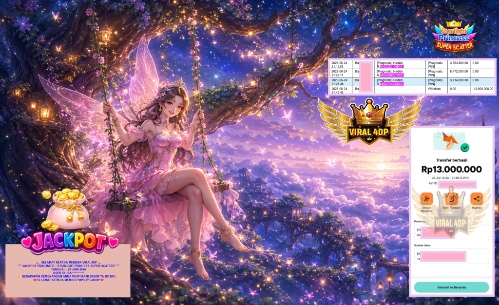 VIRAL4DP JACKPOT PRAGMATIC ” STARLIGHT PRINCESS SUPER SCATTER ” Rp13.000.000,- LUNAS