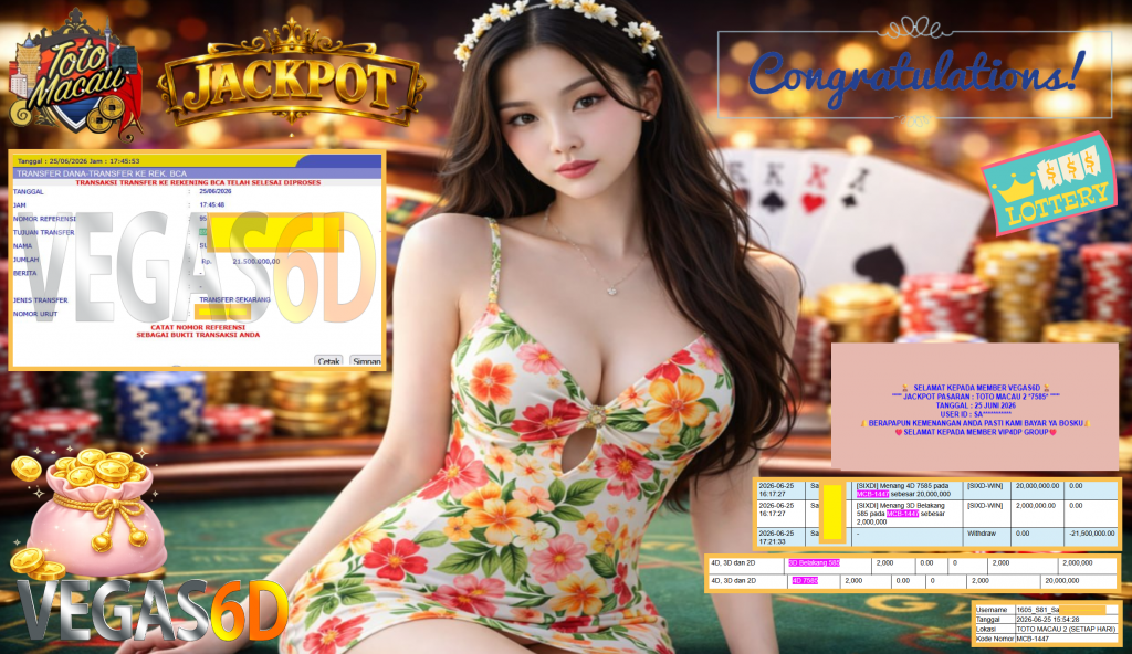 VEGAS6D JACKPOT PASARAN ” TOTO MACAU 2 *7585*” Rp21.500.000,- LUNAS
