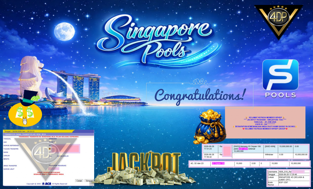 VIP4DP JACKPOT PASARAN β SINGAPORE 1563 β Rp10.000.000,- LUNAS