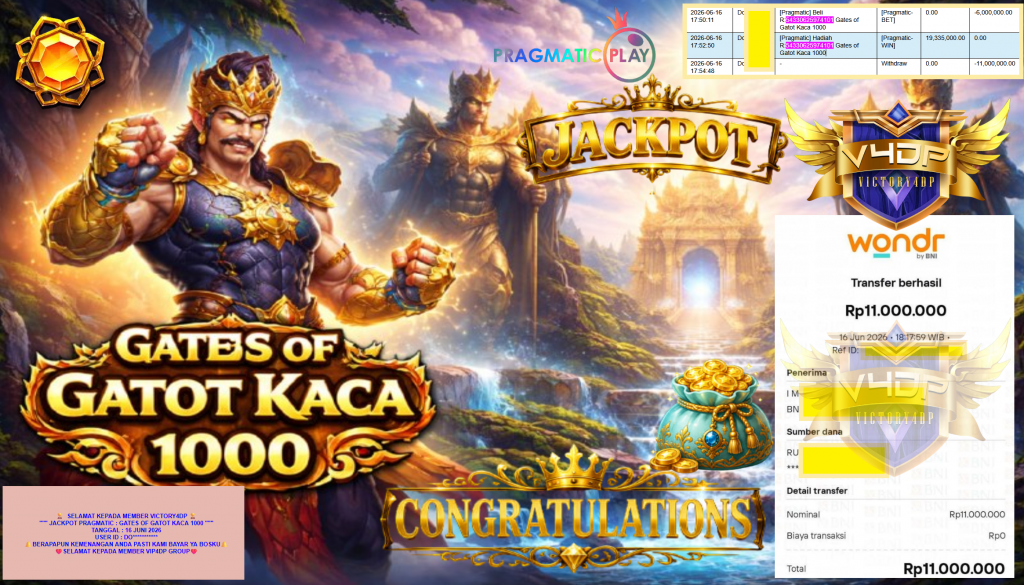 VICTORY4DP JACKPOT PRAGMATIC ” GATES OF GATOT KACA 1000 ” Rp11.000.000,- LUNAS