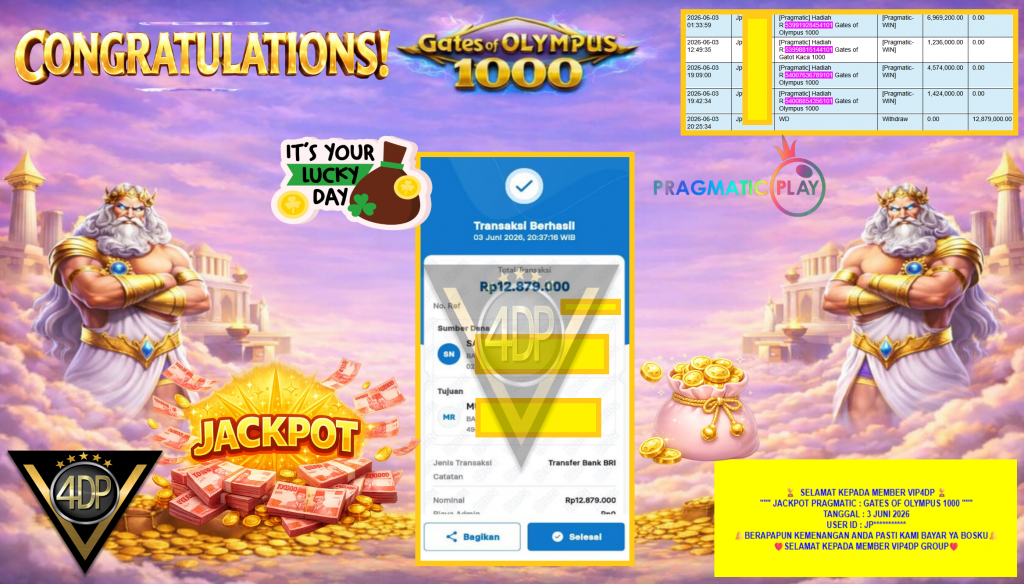 VIP4DP JACKPOT PRAGMATIC ” GATES OF OLYMPUS 1000 ” Rp12.879.000,- LUNAS