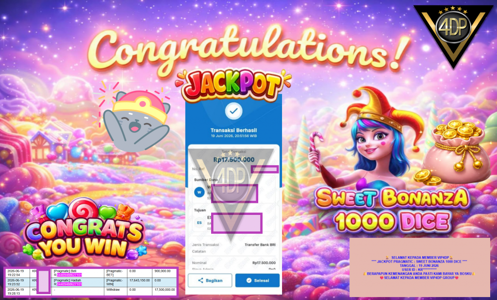 VIP4DP JACKPOT PRAGMATIC ” SWEET BONANZA 1000 DICE ” Rp17.500.000,- LUNAS