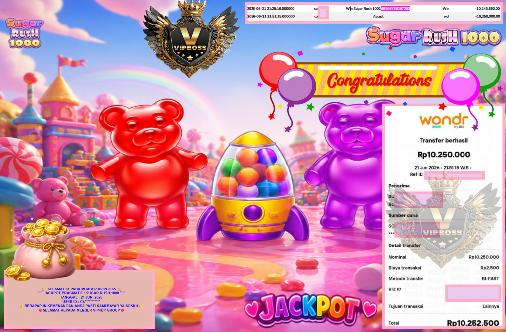 VVIPBOSS JACKPOT PRAGMATIC ” SUGAR RUSH 1000 ” Rp10.250.000,- LUNAS