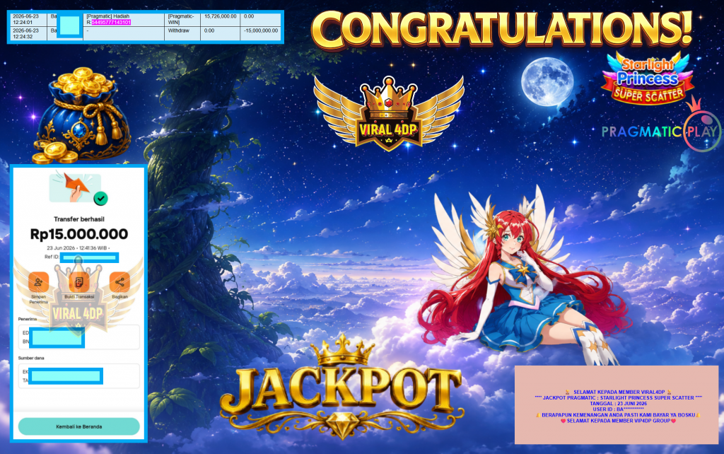 VIRAL4DP JACKPOT PRAGMATIC ” STARLIGHT PRINCESS SUPER SCATTER ” Rp15.000.000,- LUNAS