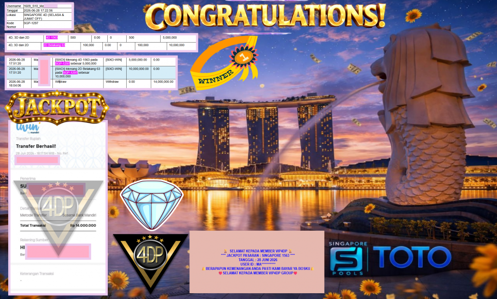 VIP4DP JACKPOT PASARAN β SINGAPORE 1563 β Rp14.000.000,- LUNAS