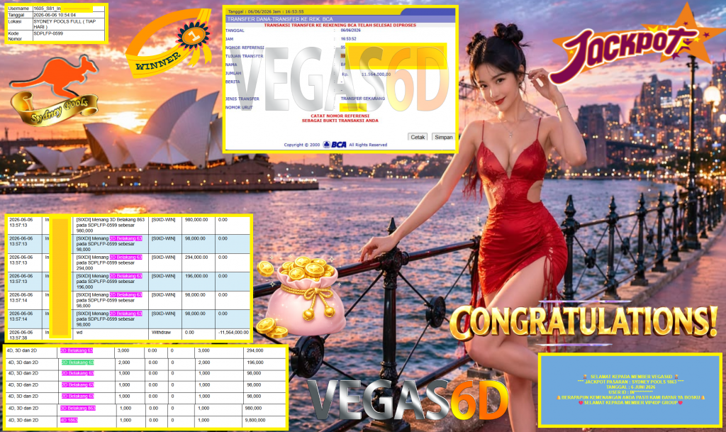 VEGAS6D JACKPOT PASARAN ” SYDNEY POOLS 1863 ” Rp11.564.000,- LUNAS