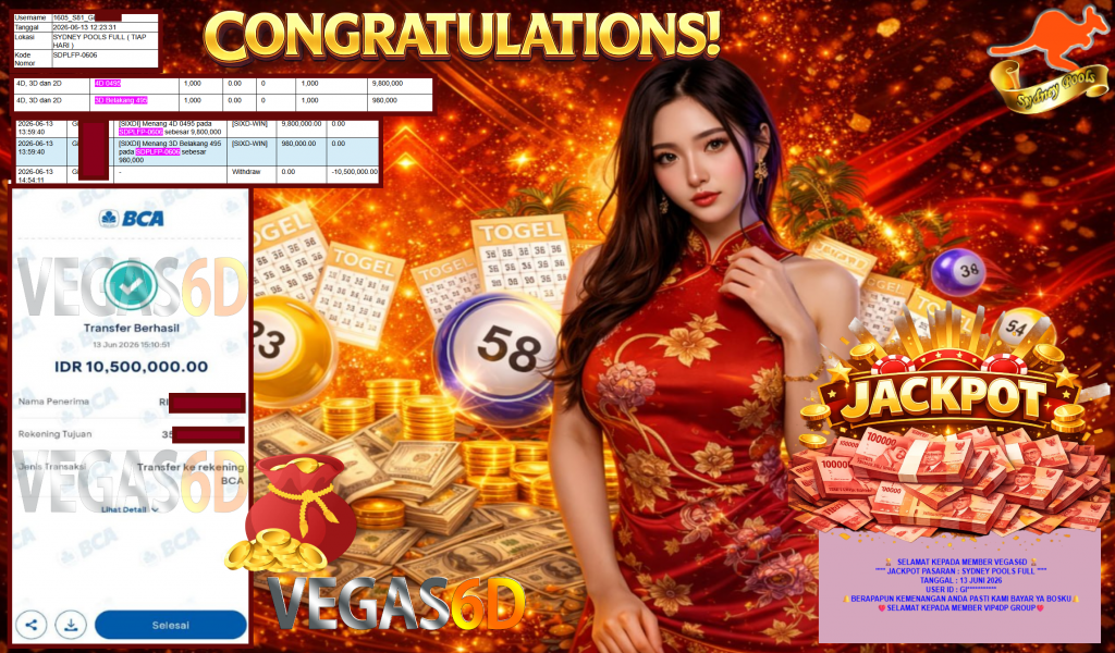 VEGAS6D JACKPOT PASARAN ” SYDNEY POOLS FULL ” R10.500.000,- LUNAS